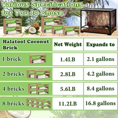 8Pack Compressed Coconut Fiber Substrate for Reptile Natural Premium Coconut Hus