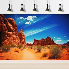 Reptile Habitat Background Desert with Red Rock Formations and Bright Blue Sk…