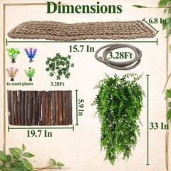 9-Piece Reptile Tank Accessories Set with Plants, Hammock, and Flexible Bridge