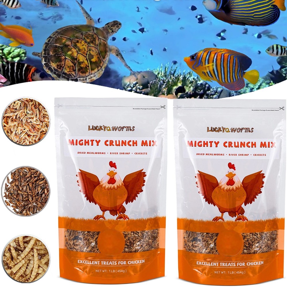 2LBS Mighty Crunch Mix Aquatic Turtle Food Dried Mealworm River Shrimp Crickets