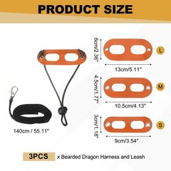 3Pcs Bearded Dragon Lizard Leash Harness Soft Leather S/M/L Orange