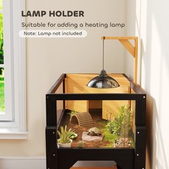 Wooden Tortoise Enclosure with Storage Shelf, Clear Windows, Lamp Holder