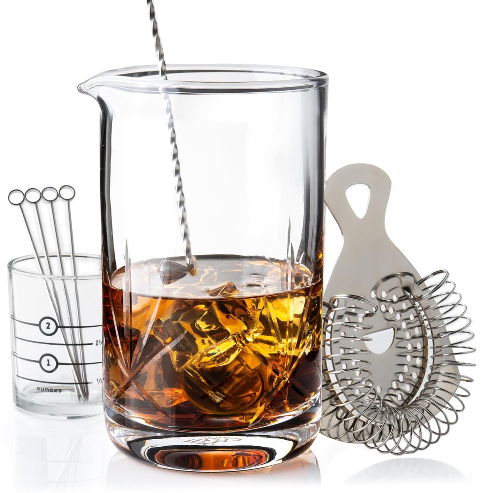 Cork & Mill Cocktail Mixing Glass, Old Fashioned Kit, Large 24 oz Crystal Coc…