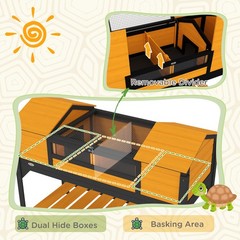 Tortoise Habitat Enclosure w/ Lamp Holder Storage Shelf Dual Houses Openable Lid