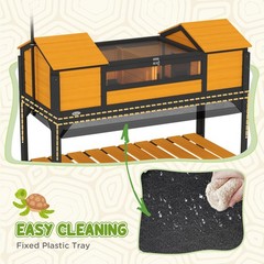 Tortoise Habitat Enclosure w/ Lamp Holder Storage Shelf Dual Houses Openable Lid