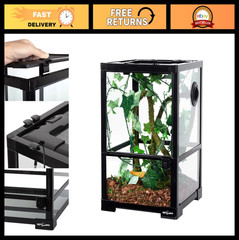 10 Gallon Glass Reptile Terrarium Tank – Vertical Amphibian Habitat with Ventila