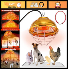 300W Chicken Coop Heater, Dual Temp Heat Lamp, Carbon Fiber Coil, Aluminum Shade