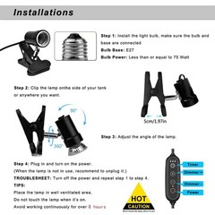 Dimmable Reptile Heat Lamp with Timer + 50W UVA UVB Light Bulb, Tortoise Bask…