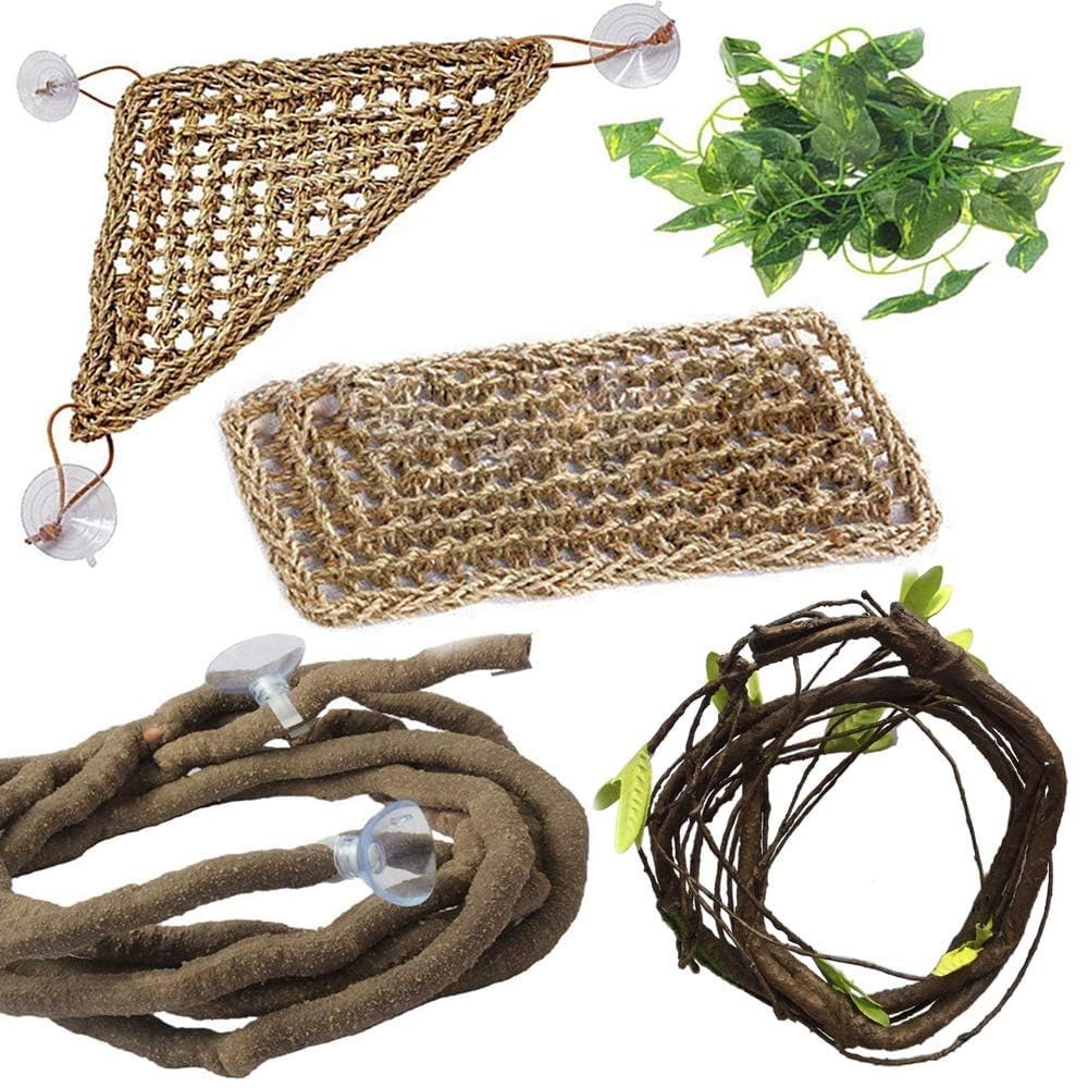 5 PCS Bearded Dragon Hammock, Flexible Jungle Climber Reptile Vines Terrarium…