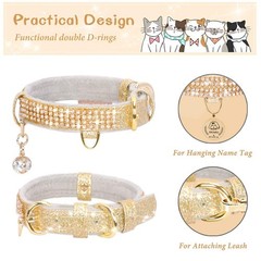 PetsHome Cat Collar, Dog Collar, [Bling Rhinestones] Premium PU Leather with …
