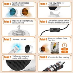 200W Reptile Heat Mats Space Heater, Adjustable Temperature Reptile Heating H…