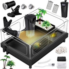 Small Turtle Tank Kit with Basking Platform, Drainage, Multi-Function Areas