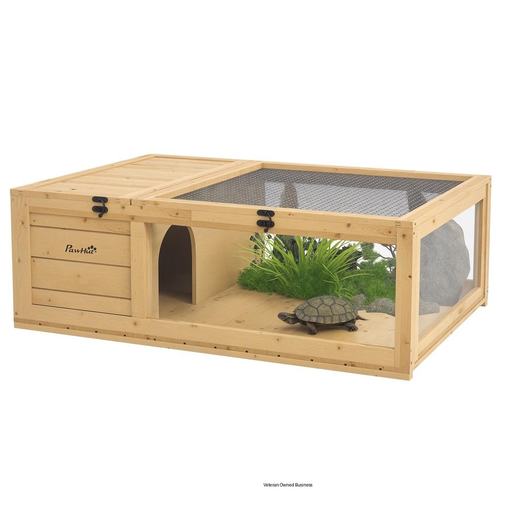 Pawhut Wooden Tortoise House Indoor Turtle Habitat Enclosure Outdoor Reptile