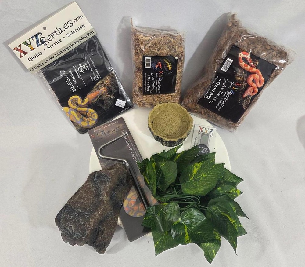 NEW XYZ Reptiles Starter Kit Bundle 10 Gal Heater Hide Hook Bedding Thermometer