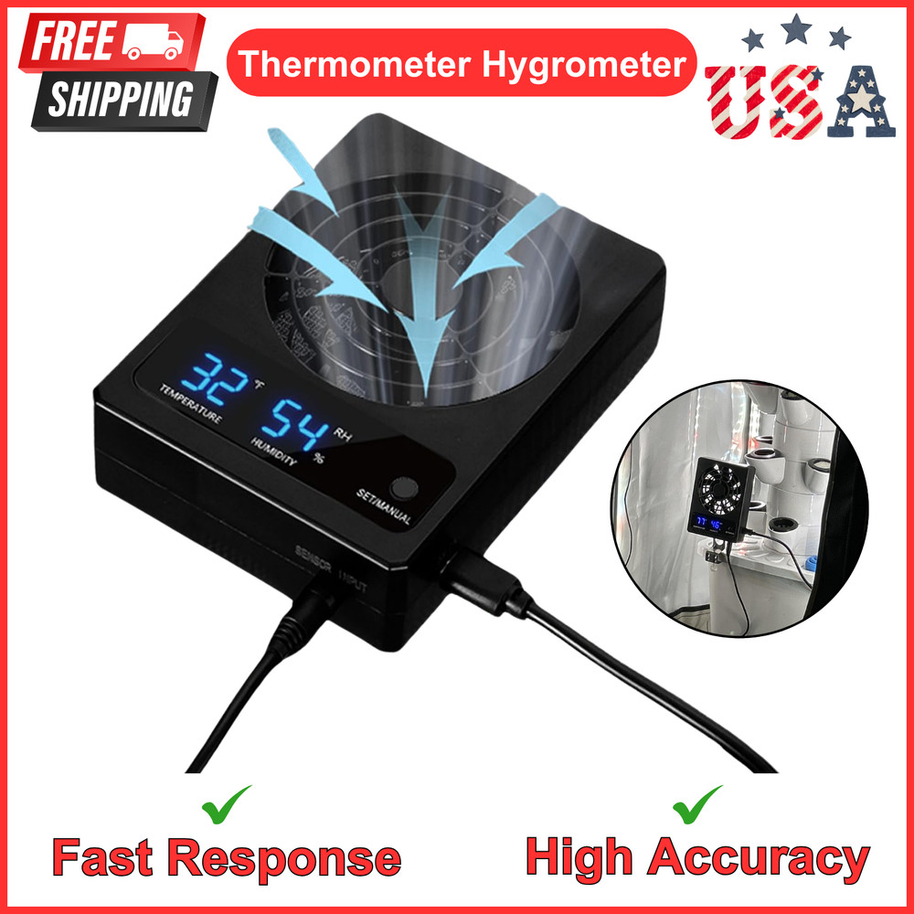 Tank LED Digital Indoor Thermometer Hygrometer Fan Reptile Terrarium Pet Rearing