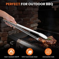 17-Inch Grill Tongs – Locking Metal Tongs with Oak Wood Handles,Stainless Ste…