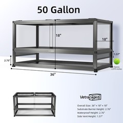 50 Gallon Glass Reptile Terrarium 36x18x18 Aluminum Frame Enclosure Snake Gecko