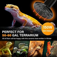 2-Pack Ceramic Heat Emitter,150W Reptile Heat Lamp Bulb, No Light for Amphibian