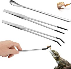 3PCS Stainless Steel Reptile Feeding Tongs with Rubber Tweezers&Spoon