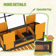 Tortoise Habitat Enclosure w/ Lamp Holder Storage Shelf Dual Houses Openable Lid