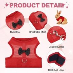 Rabbit Harness and Leash Small Pet Cute Vest Harness Leash L Red