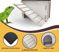 Bearded Dragon Hide Cave W/ Basking Platform,Wooden Lizard Hideout