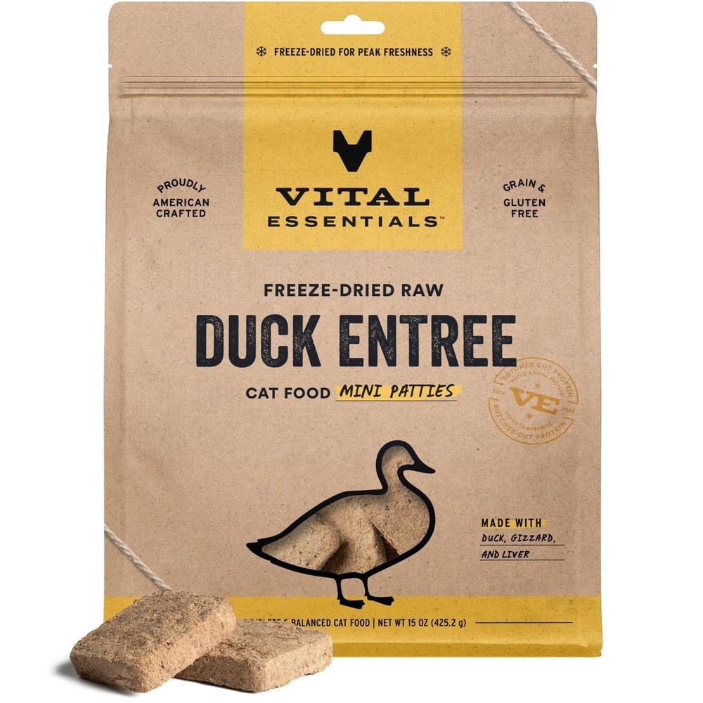 Vital Essentials Freeze Dried Cat Food, Raw Duck Mini Patties | Complete Meal…