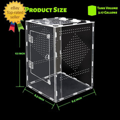 Large Jumping Spider Enclosure, Acrylic Ventilated Terrarium with Magnetic Front