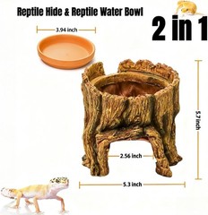 Reptile Hide Cave Hideout Habitat House Decor W/ Clay Water Basin Humidifying