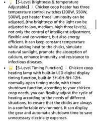 Pet Heater Lamp, 200W-500W, UVA/UVB, 3-12H Timer, Heater for Chickens or Reptile