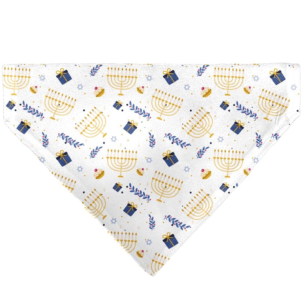 Hanukkah Menorah Dog Bandana Slip On Collar Scarf Holiday Gifts Design White