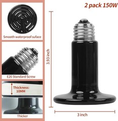 150W Ceramic Heat Emitter (2 Pack), Reptile Heat Lamp Bulbs, Ceramic Heater for