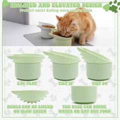 2 Pack Slow Feeder Cat Bowls Silicone Tilted Raised Pet Bowl with Non Slip Ba…