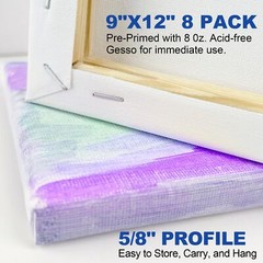 Stretched Canvases for Painting, 8 Packs 9X12 Inch Canvases for Acrylics,Oils…