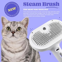 Cat Steam Brush, 3 in 1 Pet Hair Removal Tool, Self Cleaning Steamy Cat Brush…
