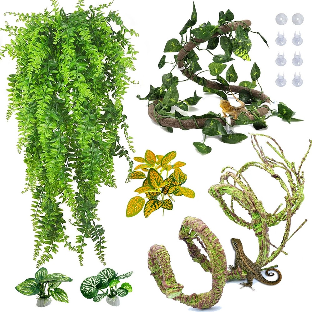 7 PCS Reptile Plants Vine, Terrarium Hanging Flexible Climbing Artificial Lea…