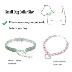 Rhinestones Dog Cat Collar Pearl Necklace Set, Adjustable Neck Strap Bling Fu…