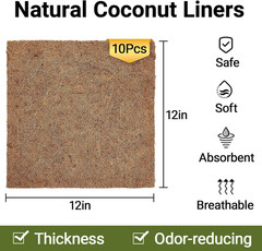 Coco Fiber Reptile Mat 10 Pack 12×12 Substrate Liner Garden Mulch Pads