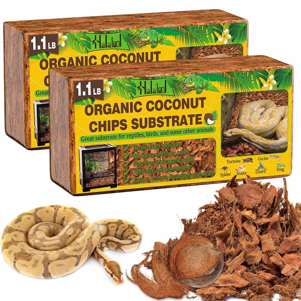 Halatool 2-Pack Coconut Husk Chips for Reptiles, Compressed Coco Chips Substr…