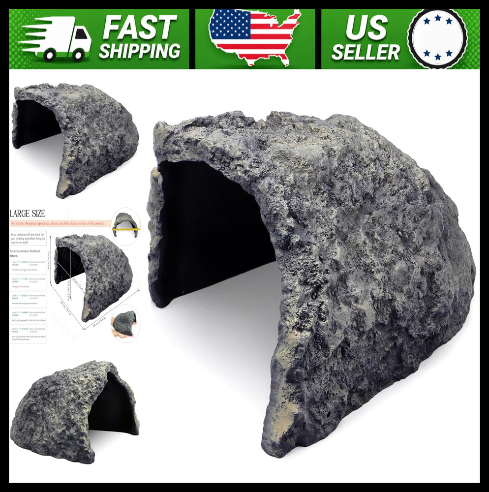 Rock Cave Habitat Hidden for Reptile and Amphibians.Terrarium & Aquarium Decor