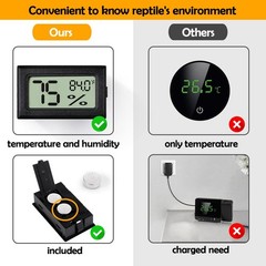 BSRESIN 2 PCS Rectangle Reptile Thermometer and Humidity Black