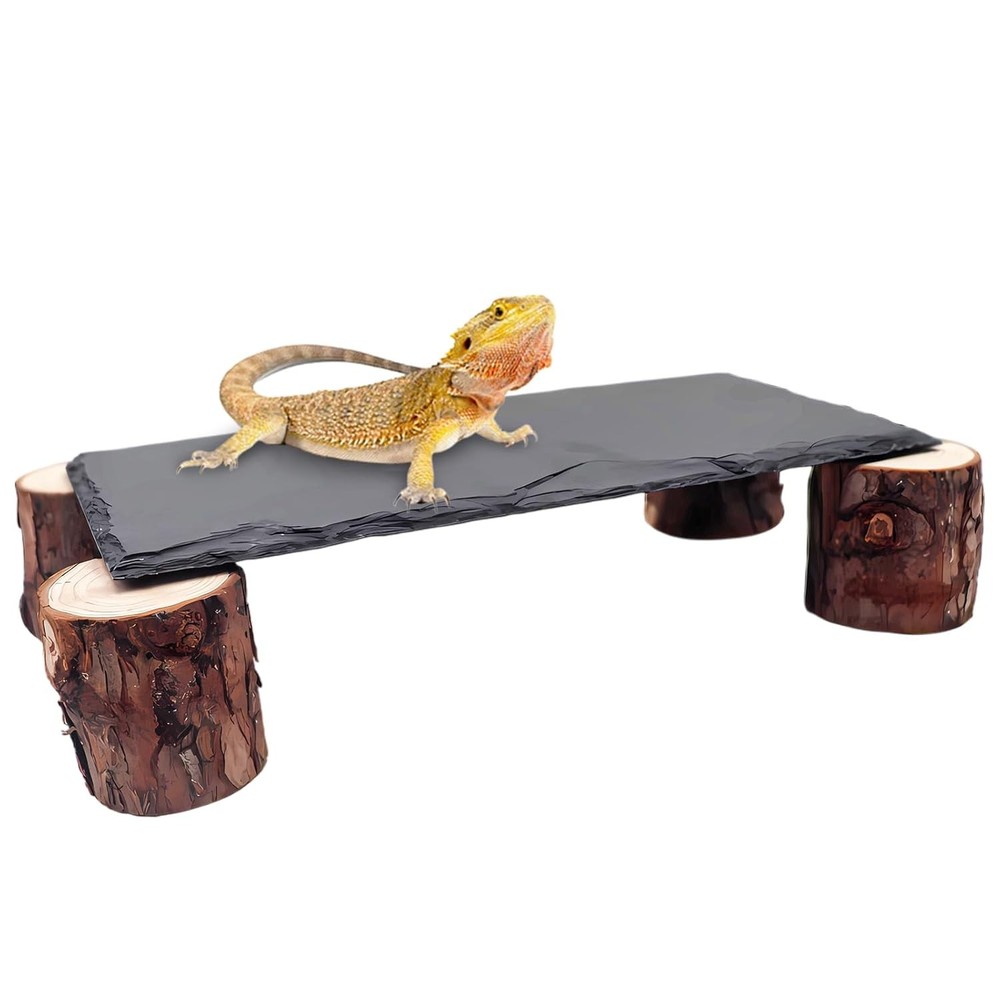 Black Slate Rock Bearded Dragon Basking Platform Small Reptile Wooden Pile