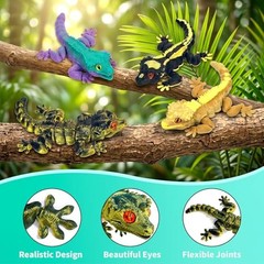 8 Pcs 3D Printed Reptile Animal Set, Crested Gecko Model Kit, Realistic