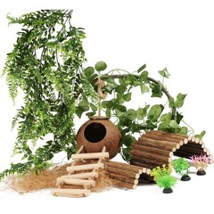 10PCS Crested Gecko Tank Accessories, Reptile Plants Bridge Vines, Coconut Sh…
