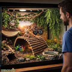 9-Piece Reptile Tank Accessories Set with Plants, Hammock, and Flexible Bridge