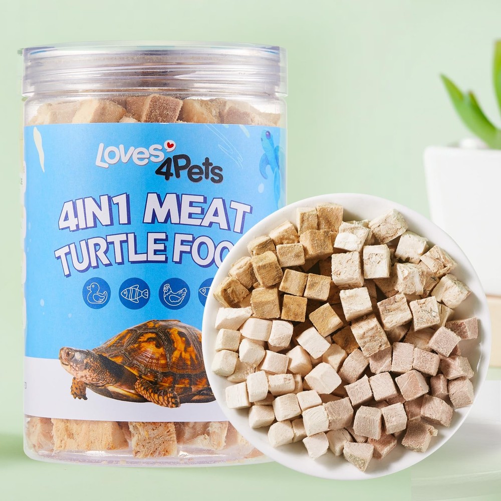 Turtle Food – 4 in 1 Natural Freeze-Dried Chicken, Duck, Salmon, Cod – Real M…