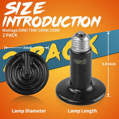 150W Ceramic Heat Emitter, Reptile Heat Bulbs, Ceramic Heat Lamp for Reptiles, A