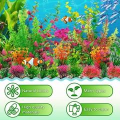 QUOZUO 25 Pack Aquarium Plants, Colorful Artificial Fish Tank Plants Decorati…