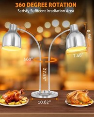 Food Heat Lamp, 500W Commercial Heat Lamp for Food, 2-Head Adjustable – Silver