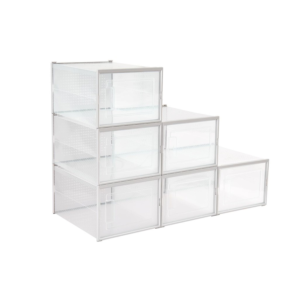 6-Pack Stackable Transparent PVC Shoe Box with Ventilation Holes, Modular Clo…